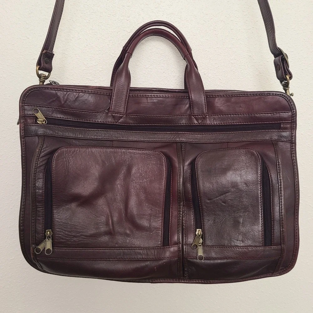 Vintage Burgundy Leather Handmade Laptop Carry Style‎ Messenger Satchel Bag